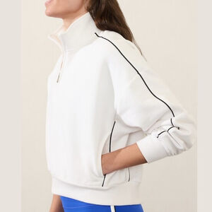 Athleta Forever Fleece 1/2 Zip High Hip Piping Sweatshirt Women’s Small White